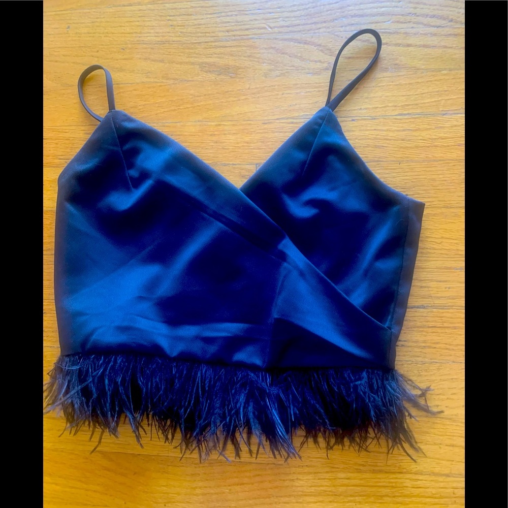 2/$30 Black Feather and Satin Crop Top